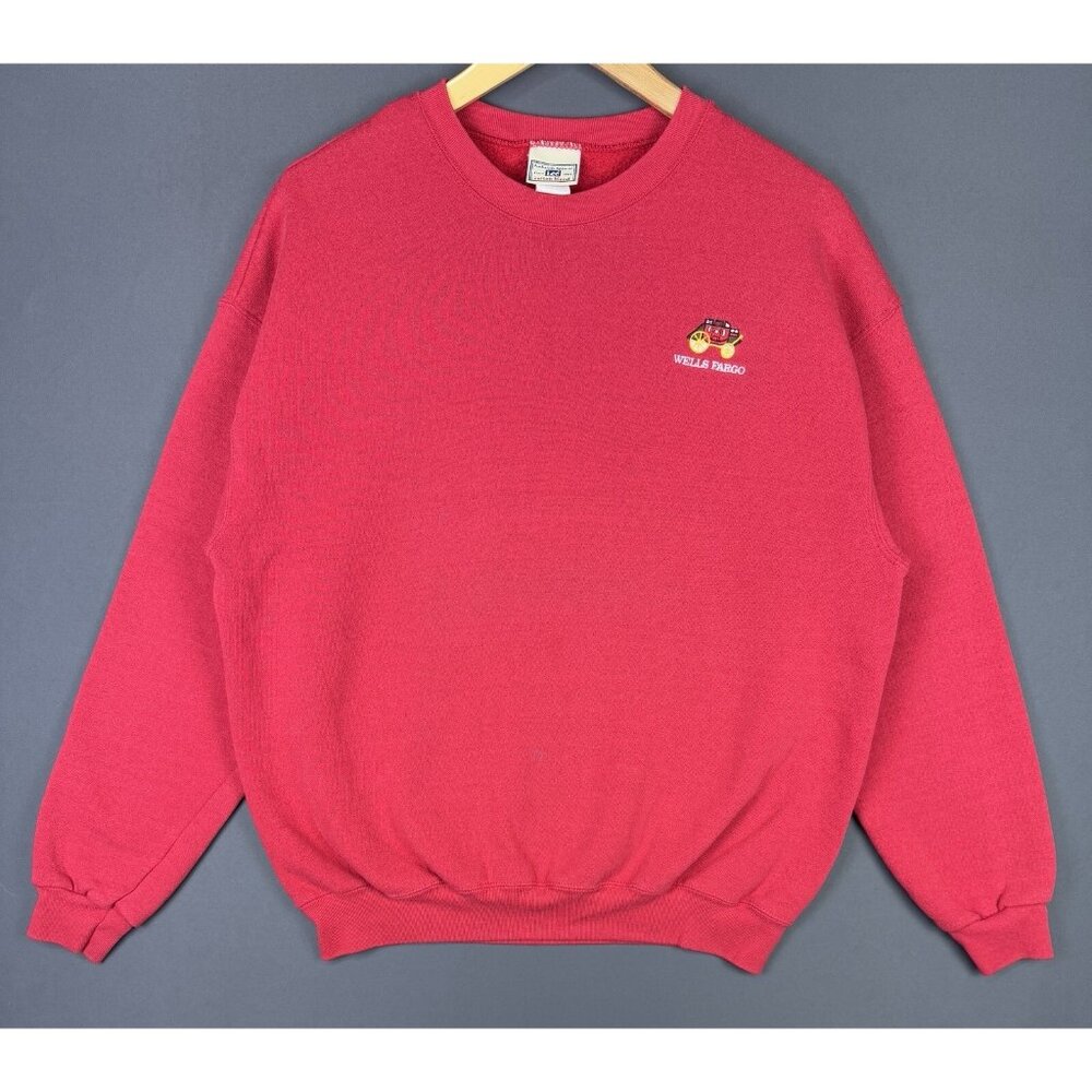 Vintage 90's Wells Fargo Promo Crewneck Sweater Rare Large Lee Cotton Blend Art